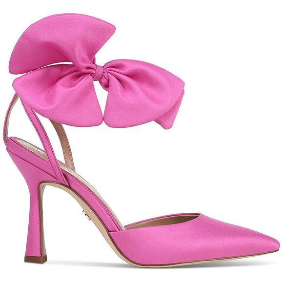 Sam Edelman Womens Halie Pink Satin Pointed Toe Ankle Strap Pumps Shoes New - Picture 2 of 3